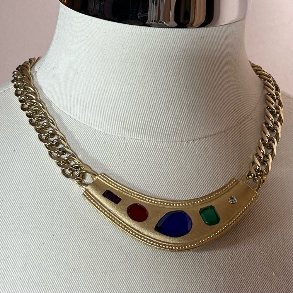 Park lane Vintage Retro Art Deco Matte Gold  oversized Jewel Bib Necklace